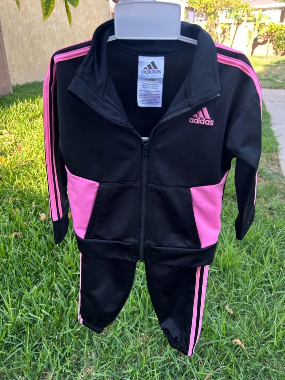 adidas Black and Pink Toddler Zip Track Jacket Set